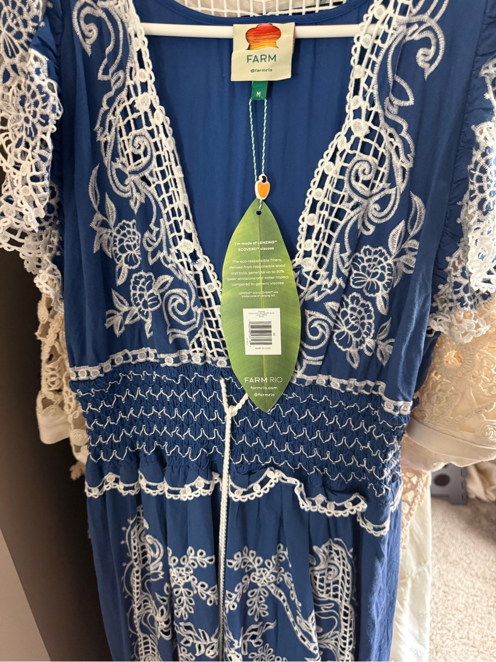 FARM Rio Blue Maxi Dress with White Lace Embroidery - Picture 4 of 6
